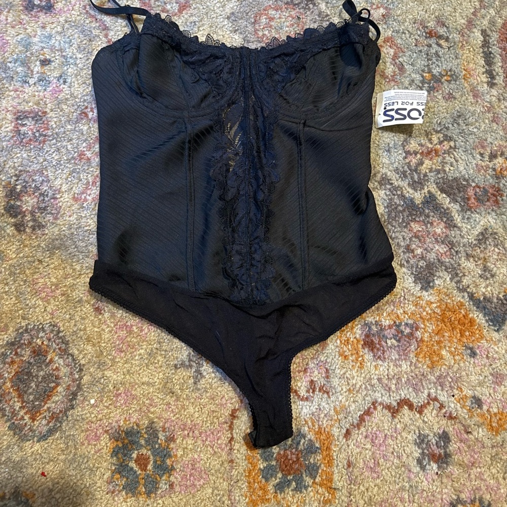 Free People Black Lace-Trim Bodysuit